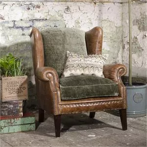 Constable Wing Chair Galveston Bark and Coco Velvet Olive